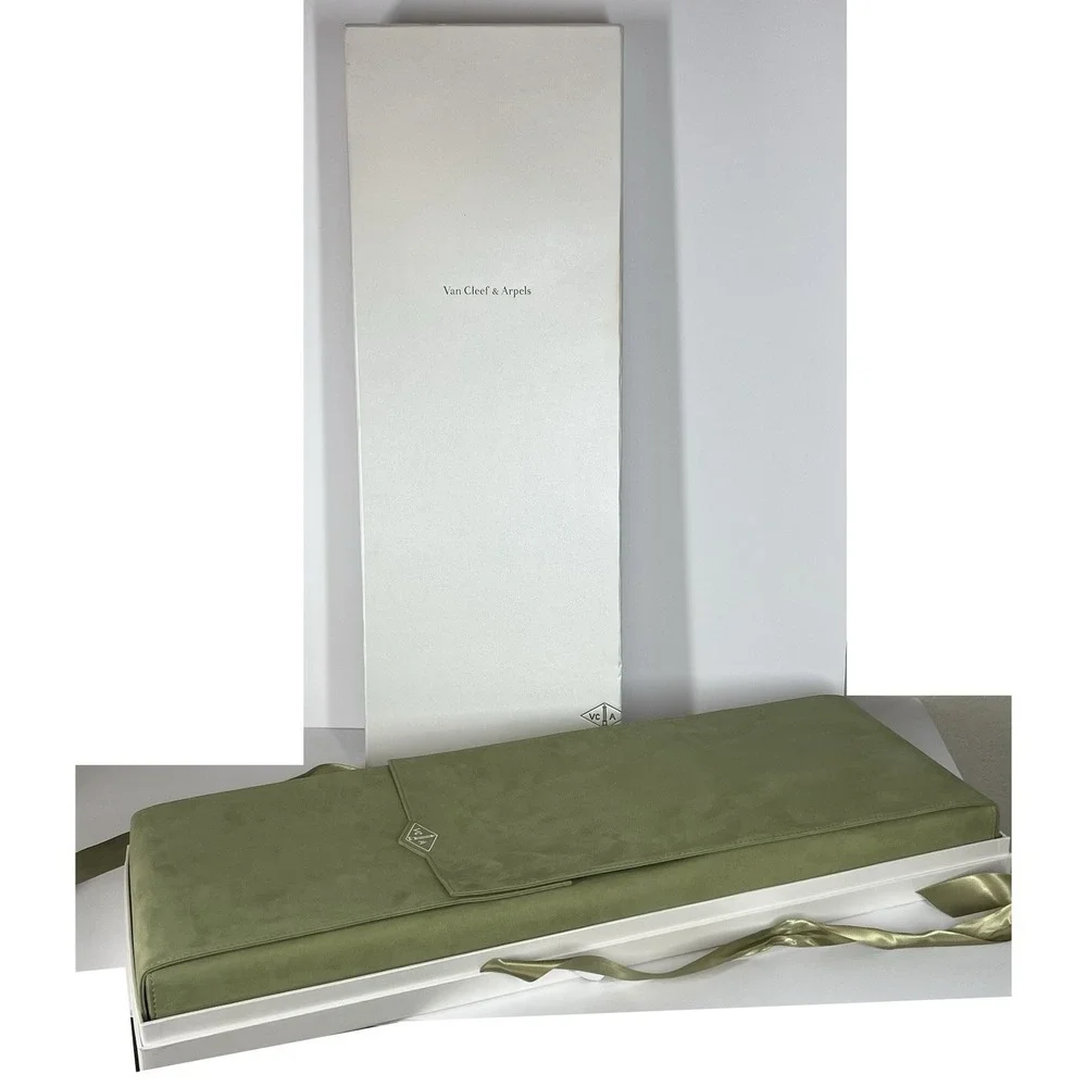 XXL Van Cleef & Arpels Jewelry Necklace Presentation Gift Box Green Suede Velvet